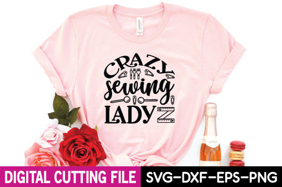 Crazy Sewing Lady Svg for T-Shirt Designs and Graphics
